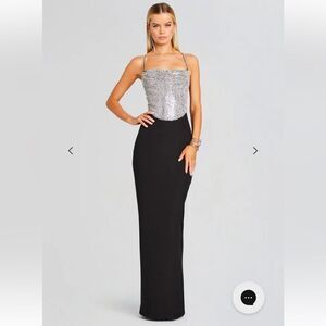 Retrofete Jazlyn Dress crystal embellished gown maxi black silver evening event